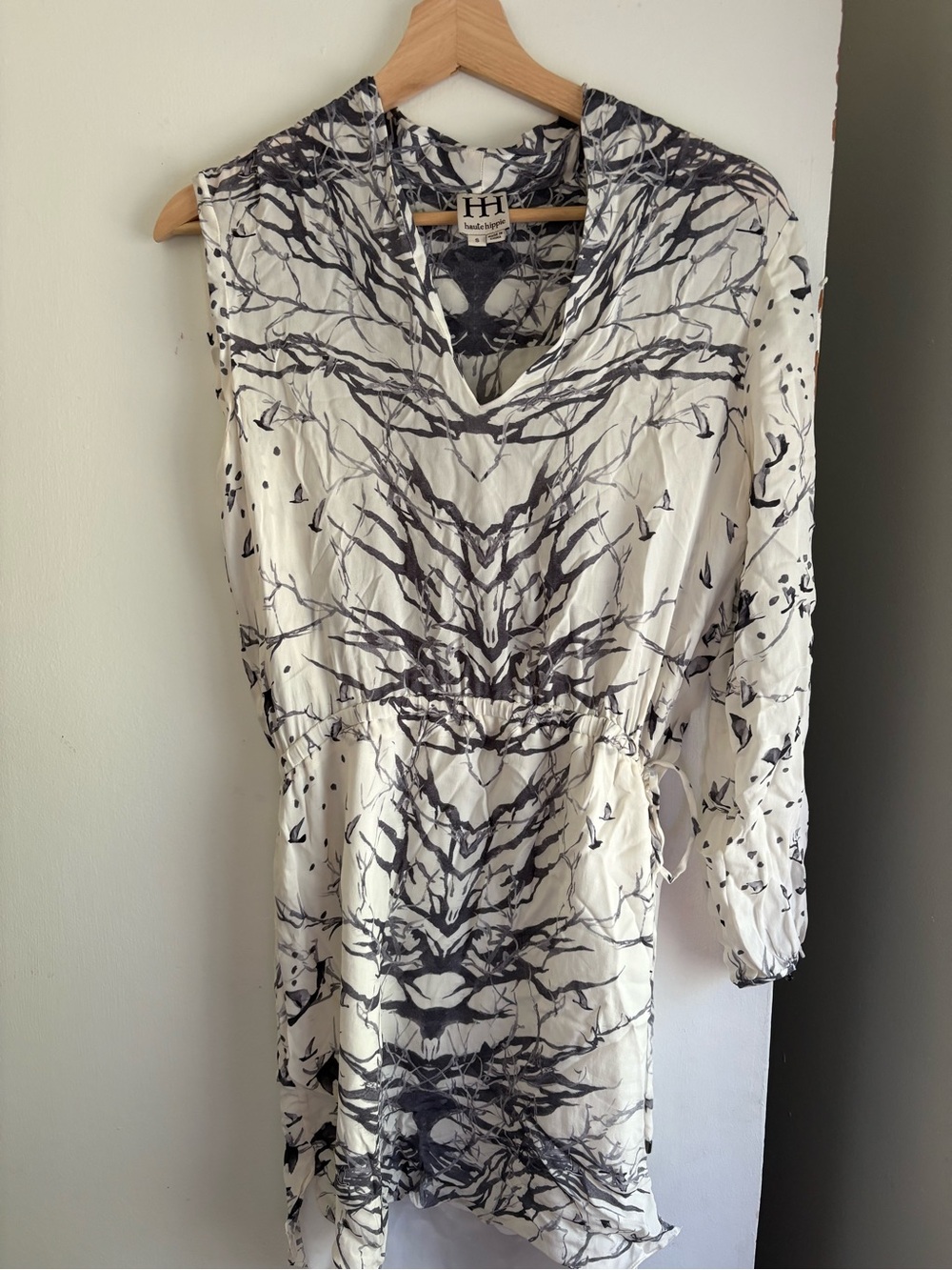 Haute Hippie Cream and Black Silk Printed Blouse